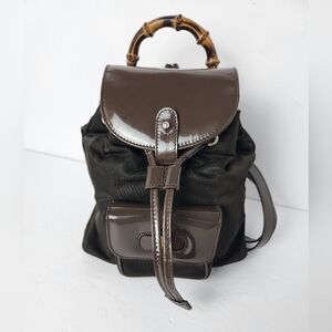 Gucci Bamboo Backpack Nylon Enamel Brown Made In Italy 8x8